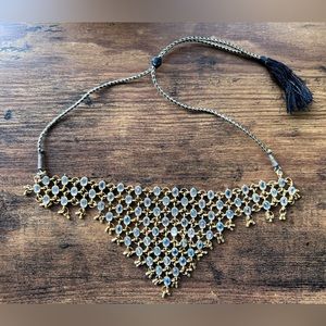 Fashionable necklace/choker, with simulated Diamond stones, light gold plated.